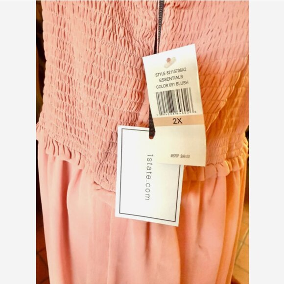 1.STATE Women’s 2X Pink Smocked Ruffle Dress Boho Square Neck Flowy Midi NWT - Picture 7 of 9